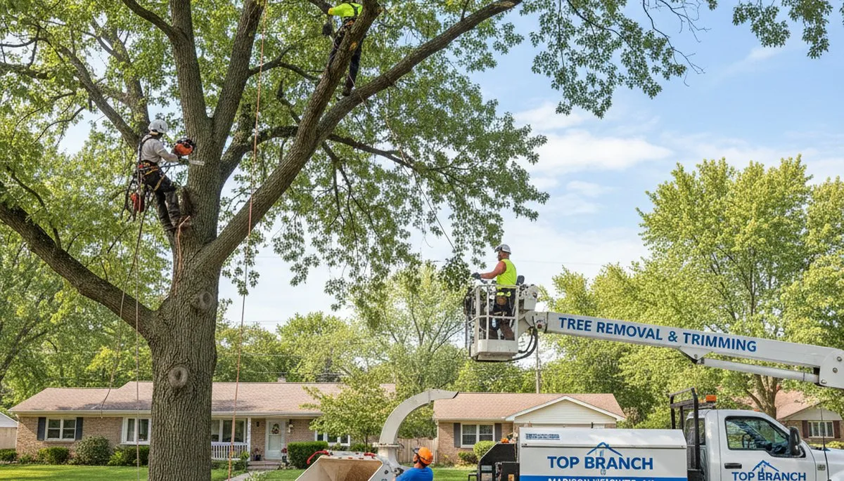 Professional tree removal service in Royal Oak MI clearing large oak tree safely